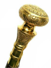 Vintage Brass Walking Stick Knob Floral Design Handle &amp; Folding Cane For Senior