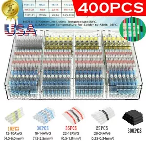 400PCS Waterproof Solder Seal Heat Shrink Wire Butt Terminals Connectors Kit Set - Picture 1 of 12