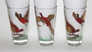 ONE (1) VTG Slightly Embossed Gold Red Pheasants Thick Bottom Glass Tumbler - Picture 1 of 1