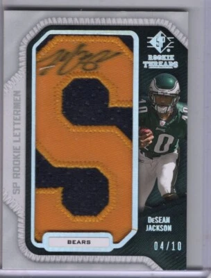 2008 SP Threads Lettermen DeSean Jackson 4/10 Rookie Auto RC Philadelphia Eagles - Image 1 of 2