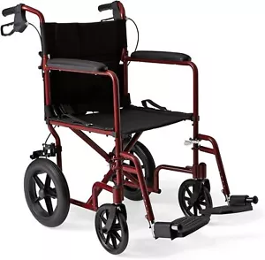 Lightweight Foldable Transport Wheelchair with Handbrakes and 12" Wheels - Picture 1 of 6