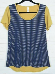 Lularoe Women's Classic T Mustard Yellow with Blue Mesh Top Size Small NWT - Picture 1 of 3
