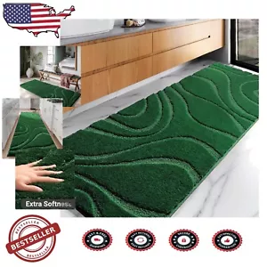Elegant Non-Slip 24x72 Green Bathroom Rug - High Pile for Ultimate Comfort - Picture 1 of 9