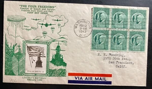 1943 Washington DC USA Patriotic Cover To San Francisco CA The Four Freedoms - Picture 1 of 2