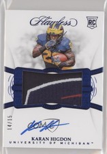 2019 Flawless Collegiate Sapphire /15 Karan Higdon #134 RPA Rookie Patch Auto RC