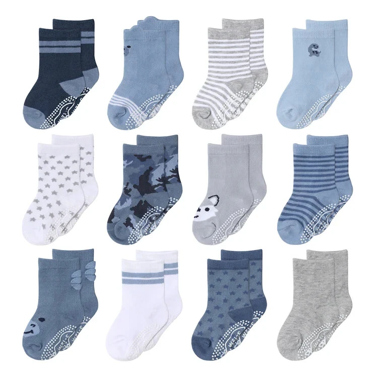 Baby Boys 12 Pack Organic Cotton Socks, Blue/Grey 0-3 Months by The Peanutshell - Image 1 of 4