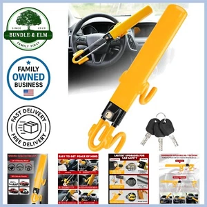 Heavy Duty Steering Wheel Lock Security Device with 3 Keys Bright Yellow - Picture 1 of 9