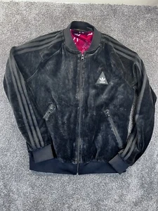 Adidas Jacket Woens S Pharrell Williams Velour Track Front Zip Side Pocket Black - Picture 1 of 13