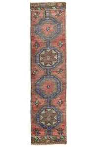 Vibrant vintage Turkish tribal long runner 3.1x12.8 ft Oushak Anatolia woven rug - Picture 1 of 12