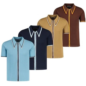 NEW MADCAP MENS 60s 70s MOD DAGGER SPEAR COLLAR ZIP POLO CARDIGAN MACK MC1094 - Picture 1 of 20