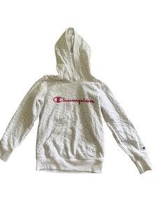Champion Girls Hoodie Size 8 White Polka Dot Sweat Shirt Kangaroo Pocket Logo - Picture 1 of 15