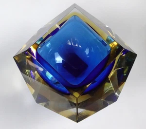 MCM Vintage Flavio Poli Mandruzzato Murano Glass Sommerso Faceted Geode Bowl - Picture 1 of 13