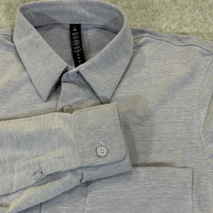 Lululemon Commission Long Sleeve Shirt Men's Medium M Blue Micro-Check Stretch - Picture 1 of 15