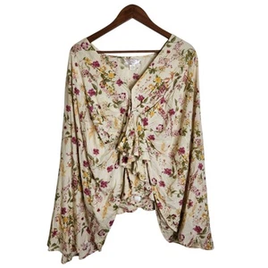 Band Of Gypsies Boho Hippie Floral Ruffle Crop Festival V Neck Shawl Top Size M - Picture 1 of 15