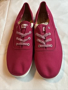 Keds dunkelrosa Damen-Canvas-Schnürschuhe Größe 10 Chevron-Schnürsenkel und Extra - Bild 1 von 8