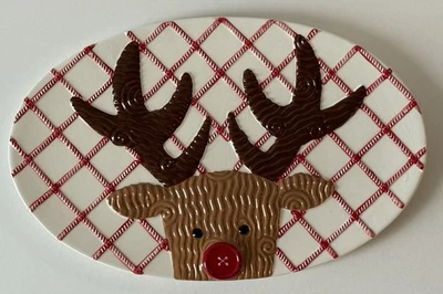 Plato de cerámica para servir Mud Pie Reno Navidad Vacaciones Plato Plato Foto 1 de 3