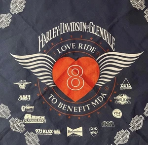 1991 Harley Davidson Love Ride To Benefit MDA Bandana Scarf Glendale 21”x21” - Picture 1 of 4