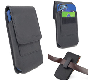 Cellphone Belt Holster Leather Carrying Case Vertical Wallet Pouch w/ Card Slots