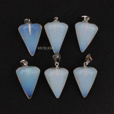6pcs/lot Opalite Stone Hexagonal Pyramid Pendulum Pendants Reiki Healing Stone - Image 1 of 4