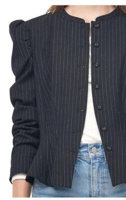 Chaqueta Blazer REBECCA TAYLOR Victoriana a Rayas Negra 4 Botones Frontales Precio de venta sugerido por el fabricante $525 Foto 1 de 4