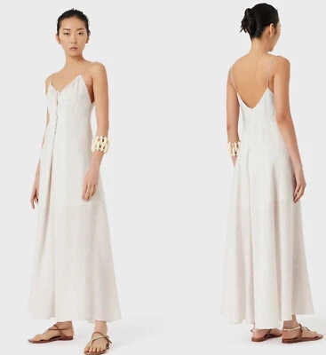 VESTIDO SIN MANGAS EMPORIO ARMANI JACQUARD BOTÓN DELANTERO MUSELINA GRIS VAPOR 40/S NUEVO CON ETIQUETAS $525 Foto 1 de 4