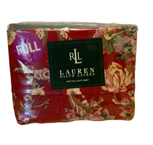 Ralph Lauren Full Flat Marseilles Red Floral Ruffled Sheet Blue Label USA - Picture 1 of 4