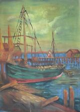 Impressionist Abendstimmung am Hafen Fischerboot Steg Anleger Dänemark 1943 