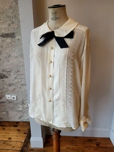 CHANEL BOUTIQUE Chemisier en soie crème T. XL VINTAGE 90 Chanel silk XL - Imagen 1 de 22