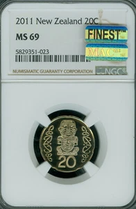 2011 NEW ZEALAND 20 CENTS NGC MS69 MAC FINEST GRADE SPOTLESS 2,000 MINTED . - Picture 1 of 2