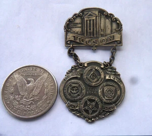 Tuscon AZ Mason Badge Medal 1918 Eighteenth Annual Convention Whitehead Hoag - Picture 1 of 2