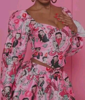 BETTY BOOP TOP SIZE M 10- 12  BNWT PINK SATIN GLAM LOVER CATCH A KITTEN CORSET💖 - Image 1 of 4