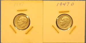 1947 Roosevelt Dimes Set of 2 Nice 47P-XF 47D-F Graded Fairly - Picture 1 of 5
