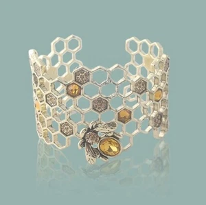 Alloy Gold Colored Honeycomb and Bee Cuff Bracelet - Picture 1 of 3