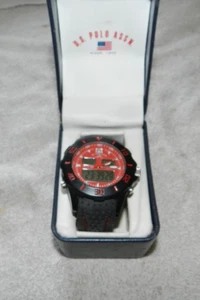 U.S. Polo Assn. Men's Dual Time Analog-Digital Watch, Red Dial Black Band US9332 - Picture 1 of 11