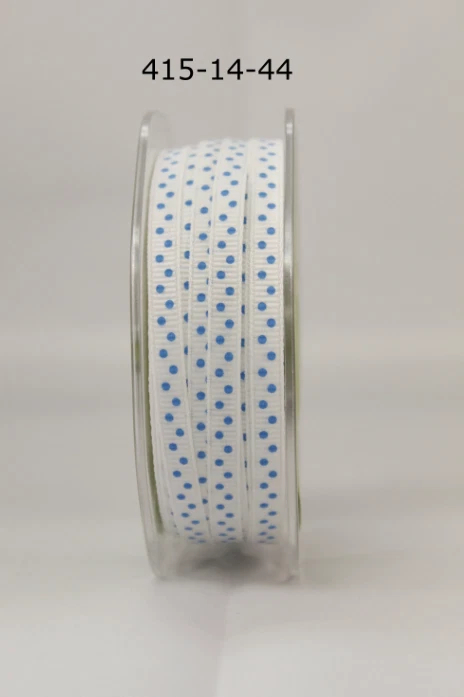 1/4" Grosgrain Ribbon w/Mini Dot-May Arts- 415-14-44- White/Turquoise -5 yds - Image 1 of 1