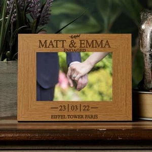 Personalised Engagement Gift Wooden Photo Picture Frame Landscape FW778 - Picture 1 of 2