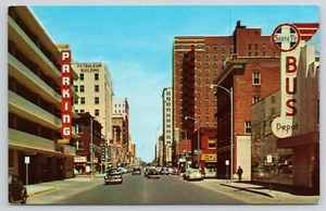 1950s Broadway Street View Cars Santa Fe Bus Depot Wichita Kansas Postcard - Picture 1 of 2