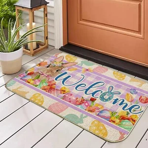Easter Decorations Bunny Colorful Eggs Flowers Rabbit Non Slip Door Mat 17”x29” - Picture 1 of 11