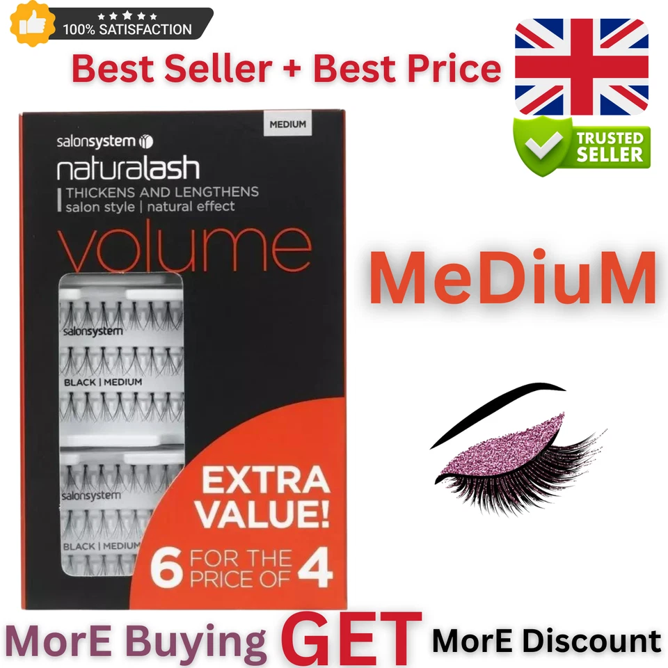 Salon System Naturalash Individual Eyelashes Eye Lashes Black 6 for 4 MEDIUM  - Image 1 of 1