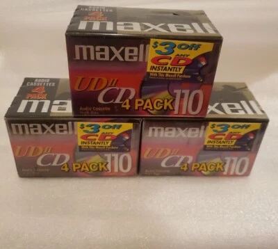 12 Maxell UDII-CD 110. Novas fitas seladas tipo II cromadas em branco. 3 pacotes de 4. - Imagem 1 de 4