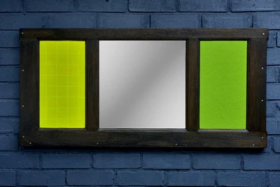 Hallway mirror, felt pinboard and neon green memo board with Victorian oak frame - Image 1 of 4