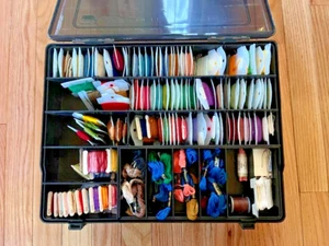 Vtg - PLANO PHANTOM TACKLE BOX TWO SIDED Black Filled w/200 embroidery flosses - Picture 1 of 5