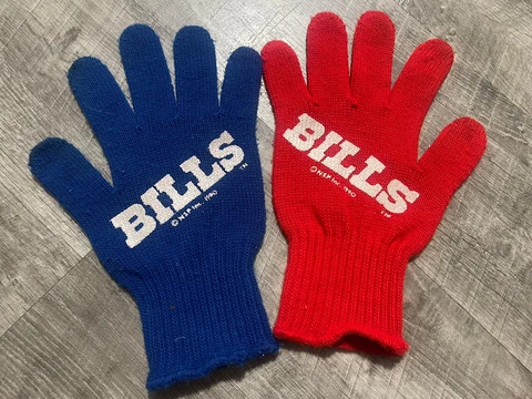 Vintage 1990 Buffalo Bills Blue Red Winter Gloves Cover