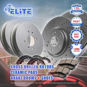 F Drill Rotors Pads + R Drums Shoes for 1988-91 Chevy C1500 RWD Standard Chassis - Picture 1 of 1