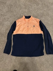 ADIDAS Originals 1/2 Zip Winterized Fleece Pullover Jacket Navy Coral L I-119 - Picture 1 of 5