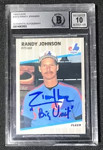 Randy Johnson GROSSE EINHEIT handsigniert signiert 89 Fleer ROOKIE KARTE Expos Beckett 10 - Bild 1 von 2