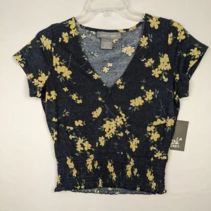 Camisa para mujer gris + alondra nueva con etiquetas talla mediana ~ azul floral manga corta - Imagen 1 de 5