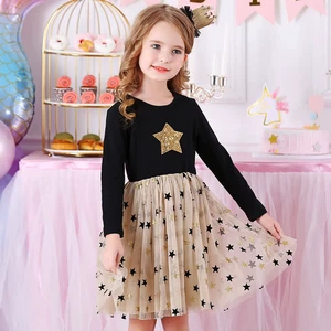 Girls Cotton Party Princess Glitter Tulle Fancy Dress Long Sleeve Dress Age 3-8 - Picture 1 of 6