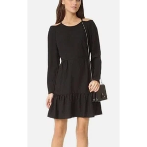 Club Monaco Sandraya Cold Shoulder Long Sleeve Tiered Ruffle Dress Black 4 - Picture 1 of 14