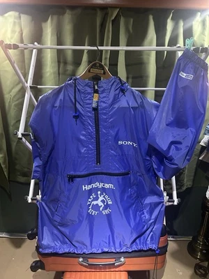 Винтажная ветровка 90-х Sony Handy am Xl синяя с капюшоном куртка - Изображение 1 из 4